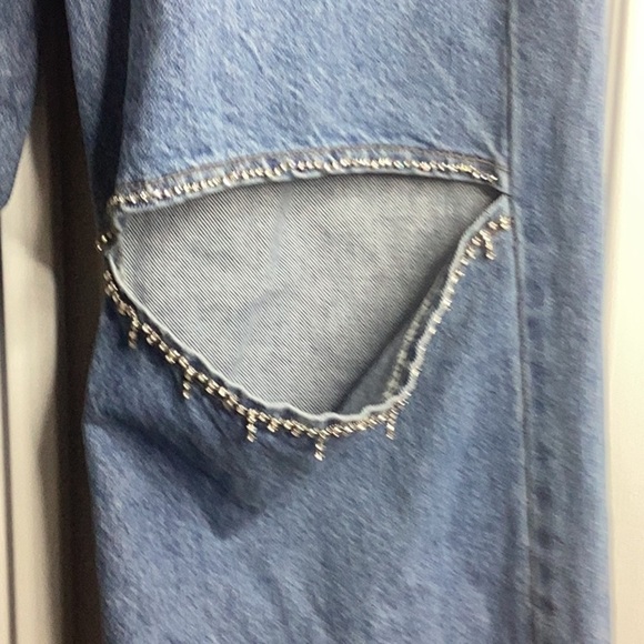 Forever 21 Classic Blue Denim Jeans Open Knee Bedazzled 28 Wide Leg - Picture 3 of 7